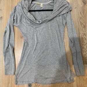 Zella Heather Grey Lightweight Knit Hoodie, ruched back, thumbholes in sleeves.